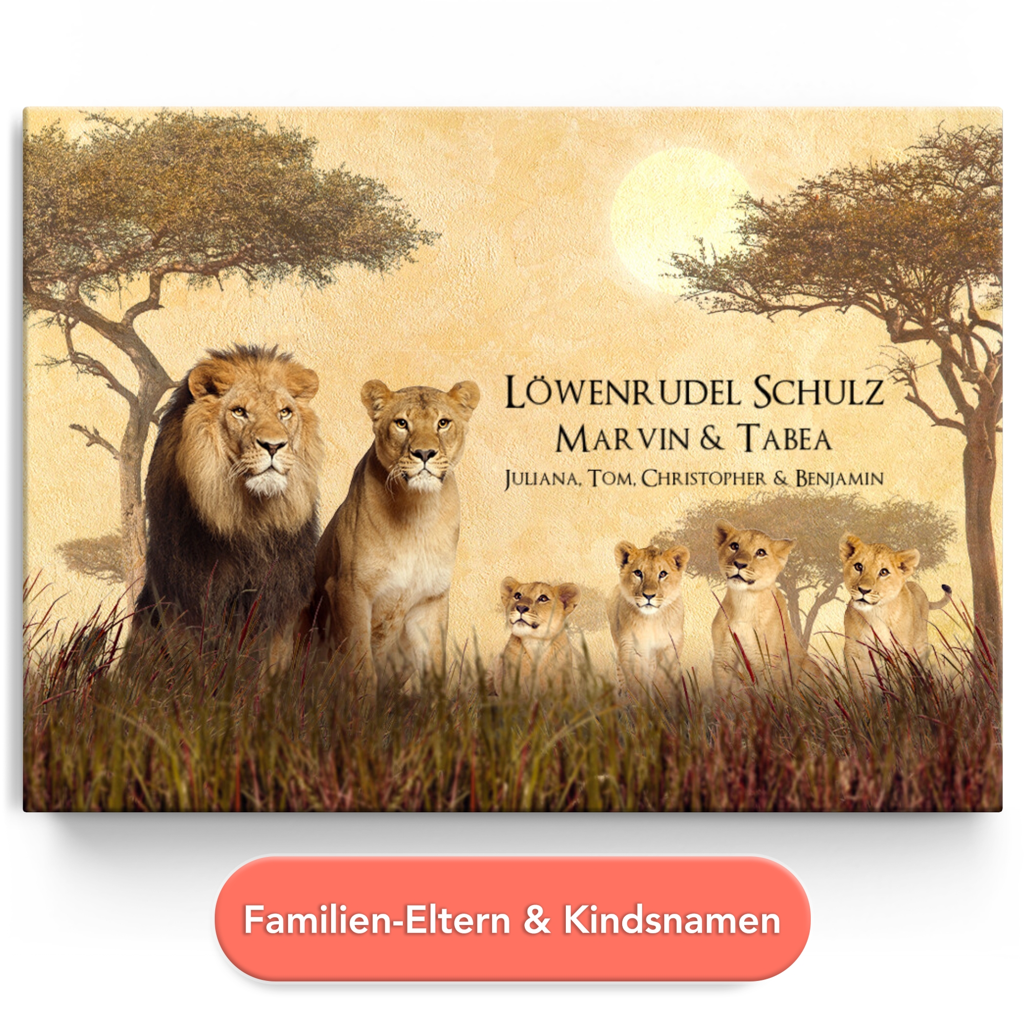 Personalisiertes Leinwandbild Löwenfamilie