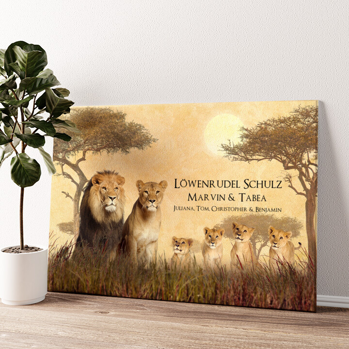 Leinwandbild personalisiert Löwenfamilie