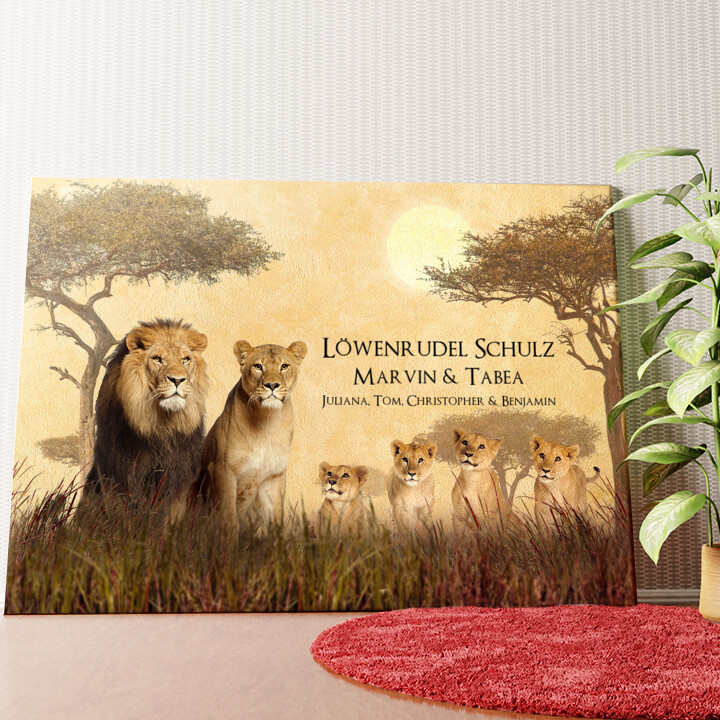 Löwenfamilie Wandbild personalisiert