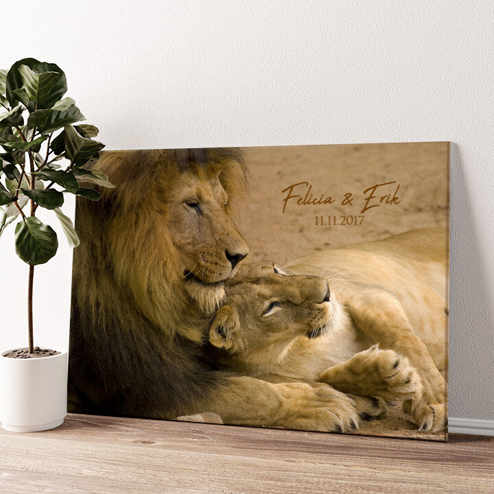 Leinwandbild personalisiert Lion Love