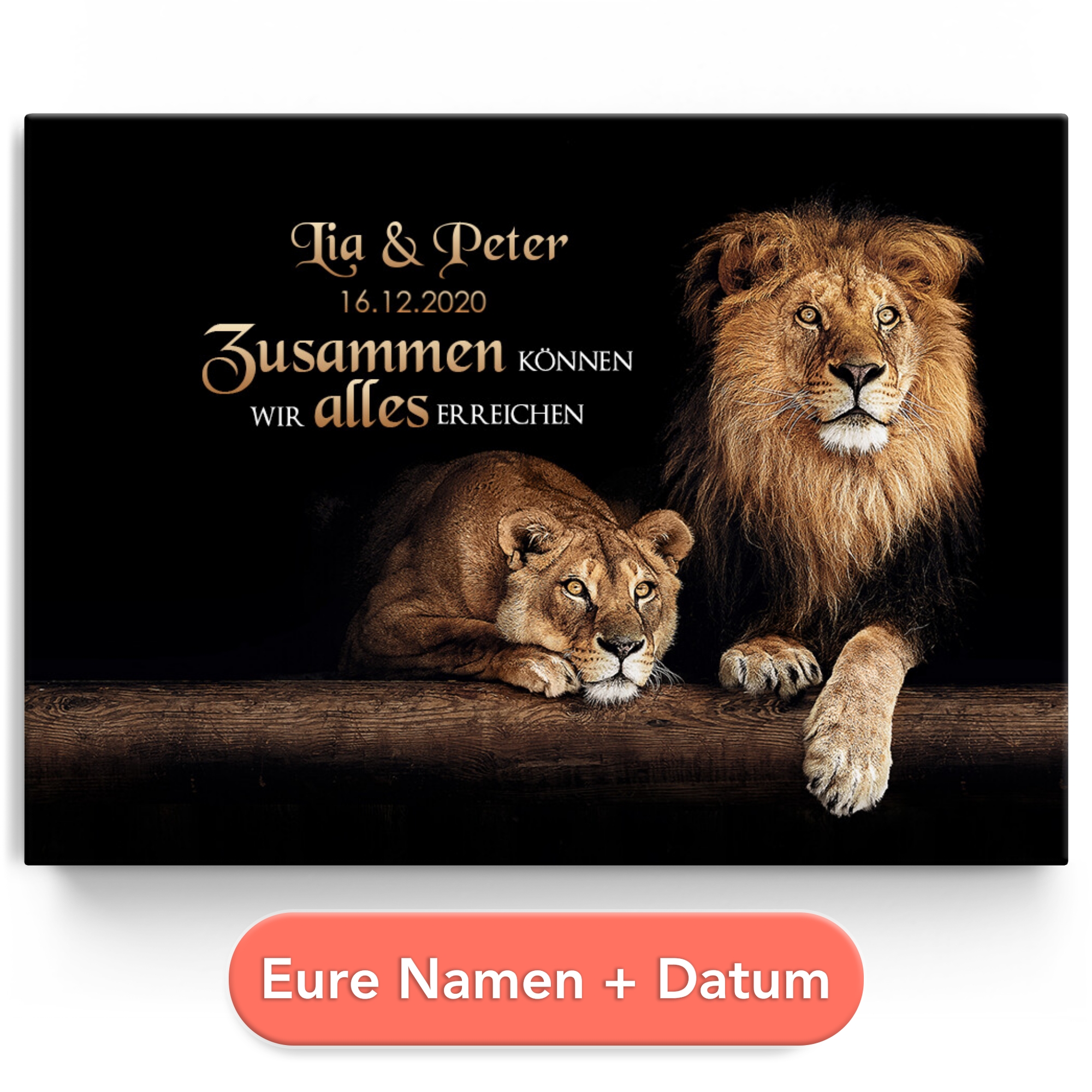 Personalisiertes Leinwandbild Löwenpaar