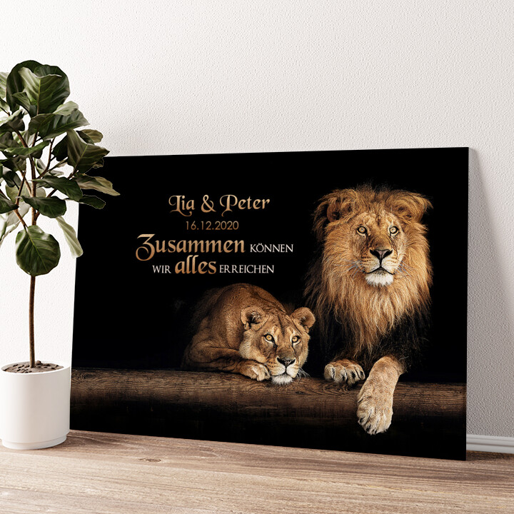 Leinwandbild personalisiert Löwenpaar