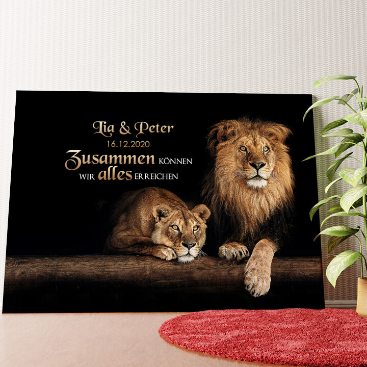 Löwenpaar Wandbild personalisiert