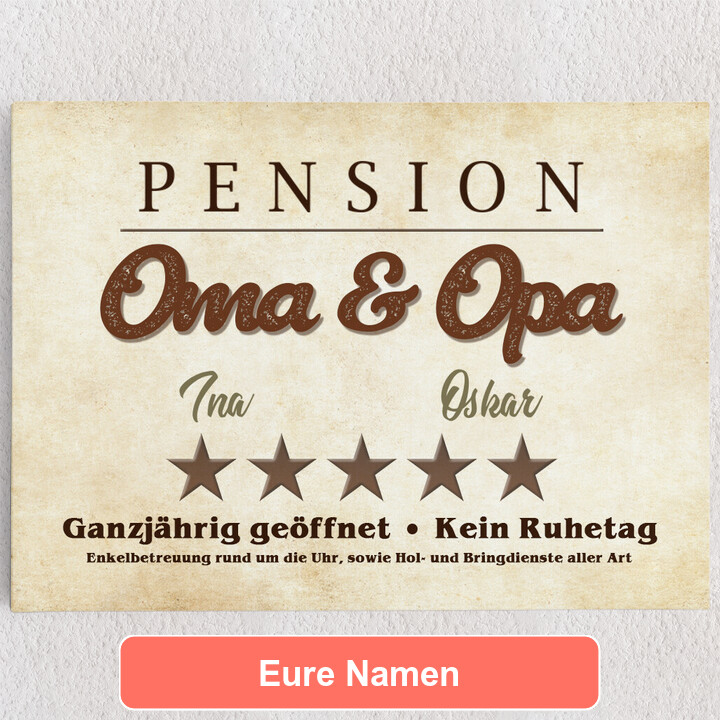 Personalisiertes Leinwandbild Pension Oma & Opa