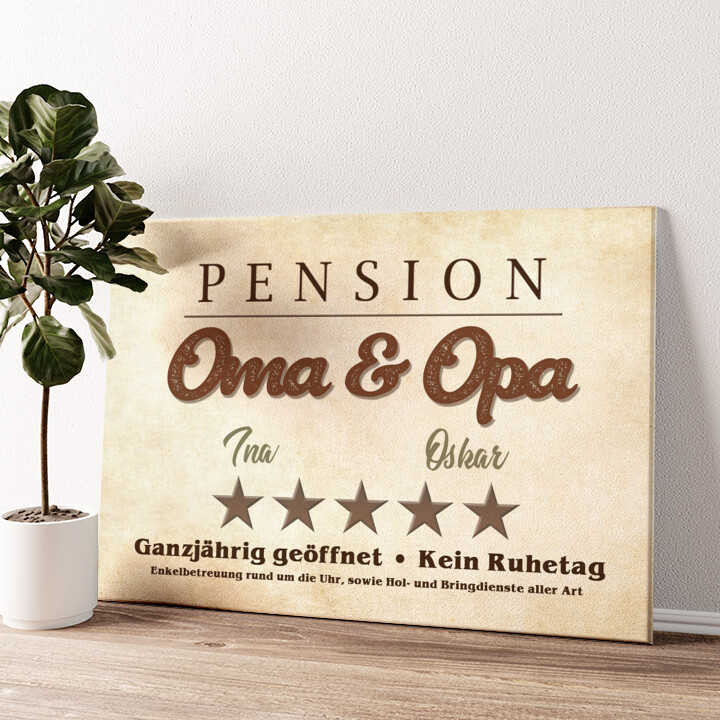 Leinwandbild personalisiert Pension Oma & Opa