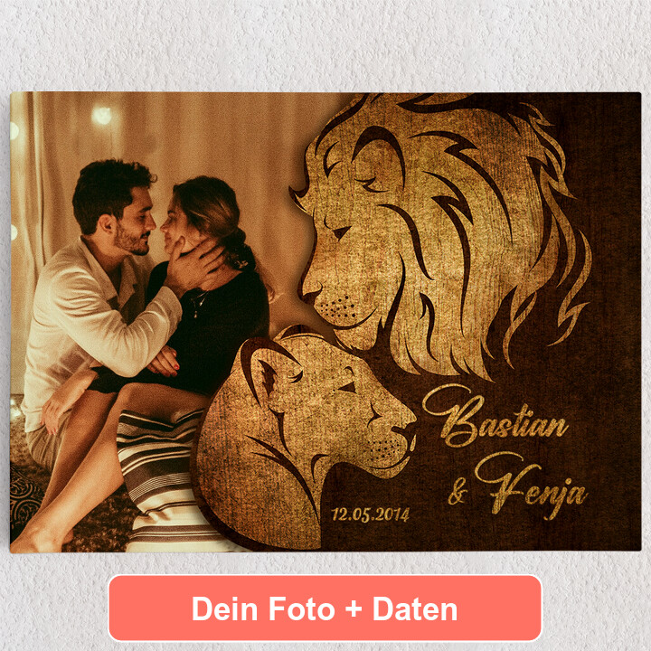 Personalisiertes Leinwandbild Löwen der Liebe