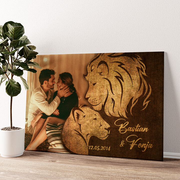 Leinwandbild personalisiert Löwen der Liebe