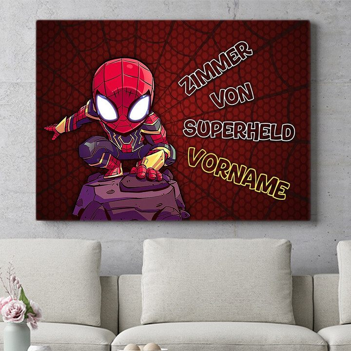 Personalisiertes Wandbild Superheld mit Netz Rot