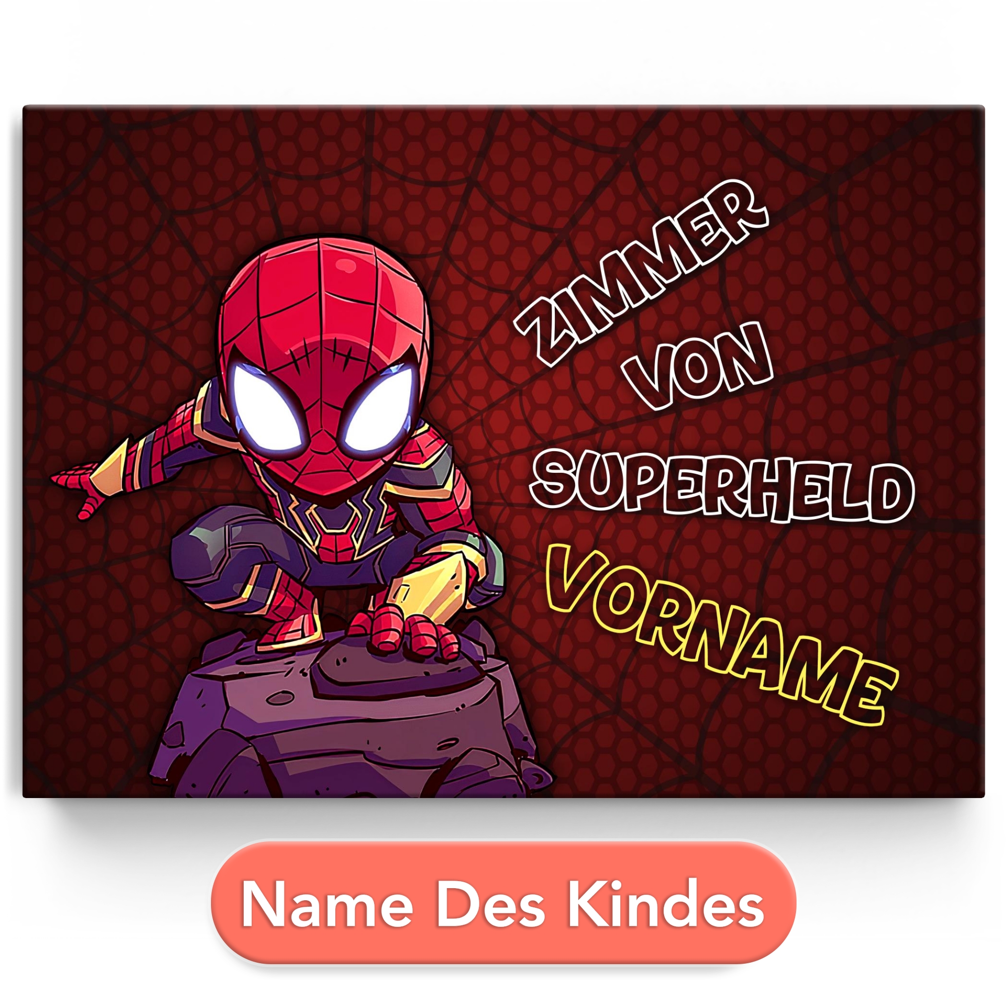 Personalisiertes Leinwandbild Superheld mit Netz Rot