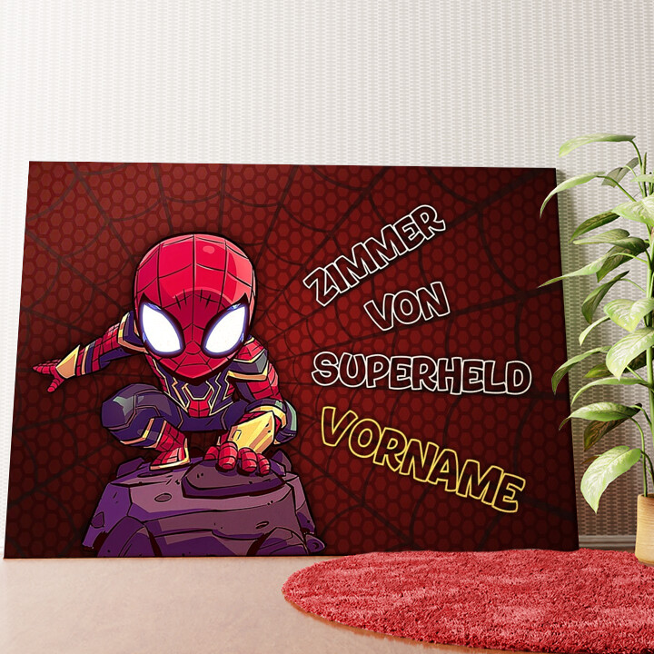 Superheld mit Netz Rot Wandbild personalisiert