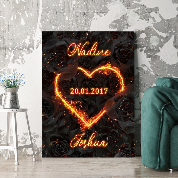 Personalisiertes Wandbild Flammende Liebe