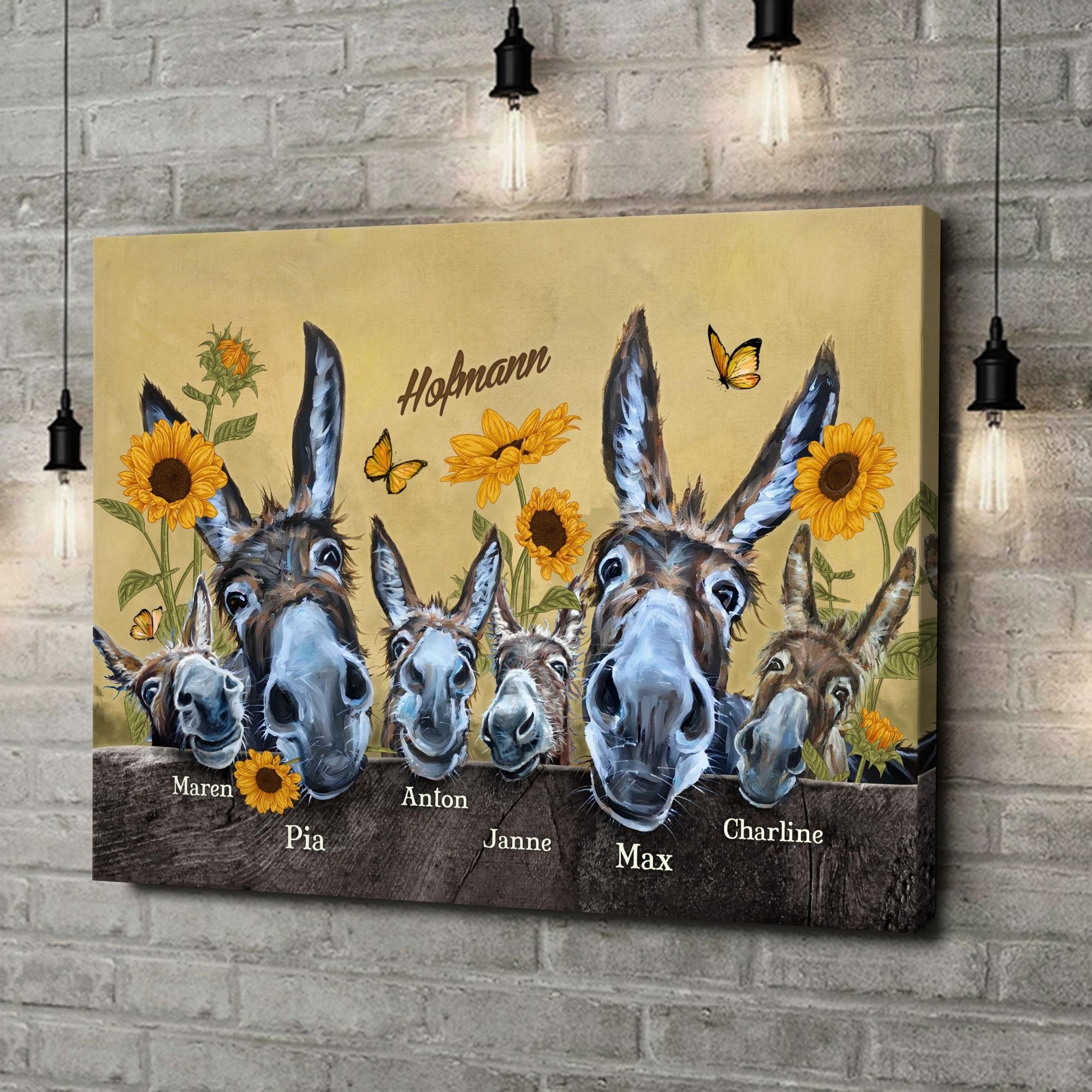 Liebesleinwand als Geschenk Eselfamilie