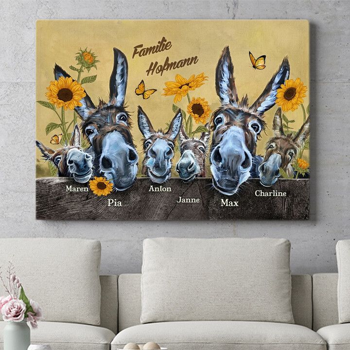 Personalisiertes Wandbild Eselfamilie