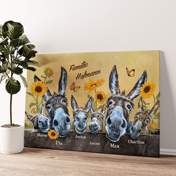 Leinwandbild personalisiert Eselfamilie
