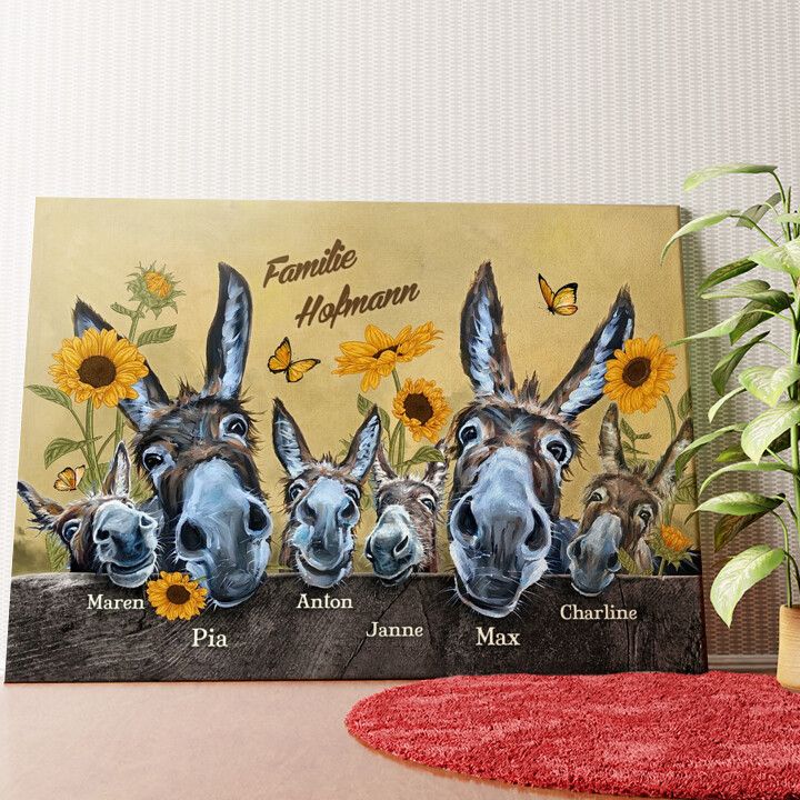 Eselfamilie Wandbild personalisiert