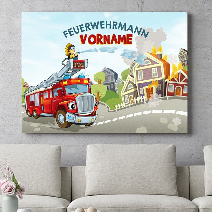 Personalisiertes Wandbild Feuerwehrmann im Einsatz