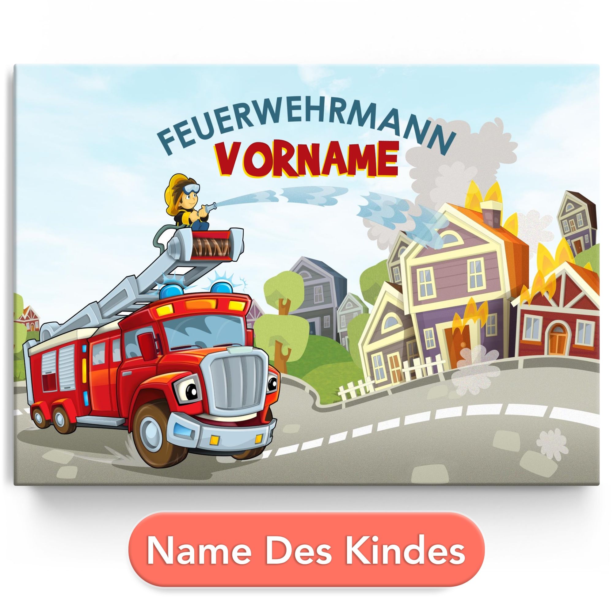 Personalisiertes Leinwandbild Feuerwehrmann im Einsatz