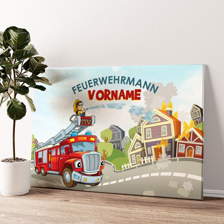 Leinwandbild personalisiert Feuerwehrmann im Einsatz