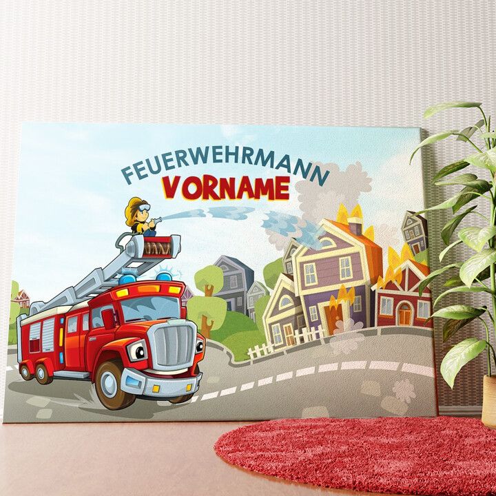 Feuerwehrmann im Einsatz Wandbild personalisiert
