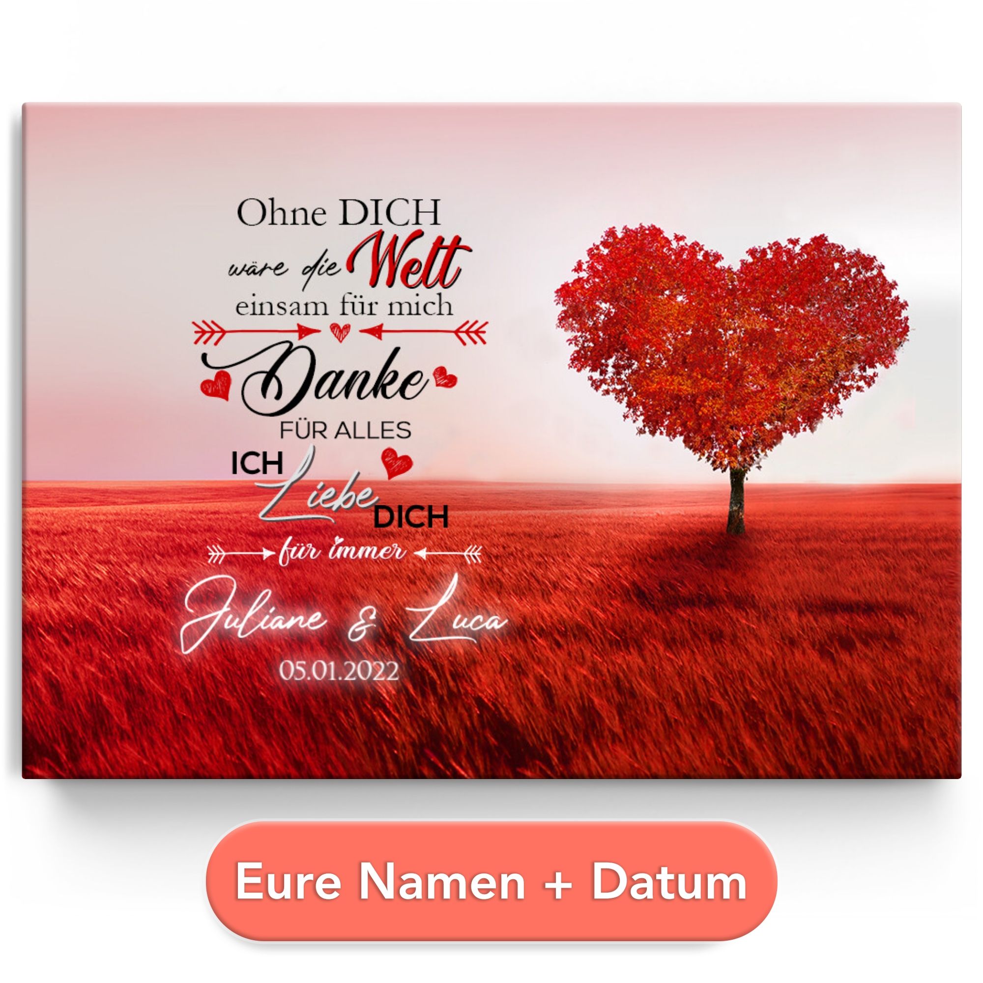 Personalisiertes Leinwandbild Ich liebe Dich