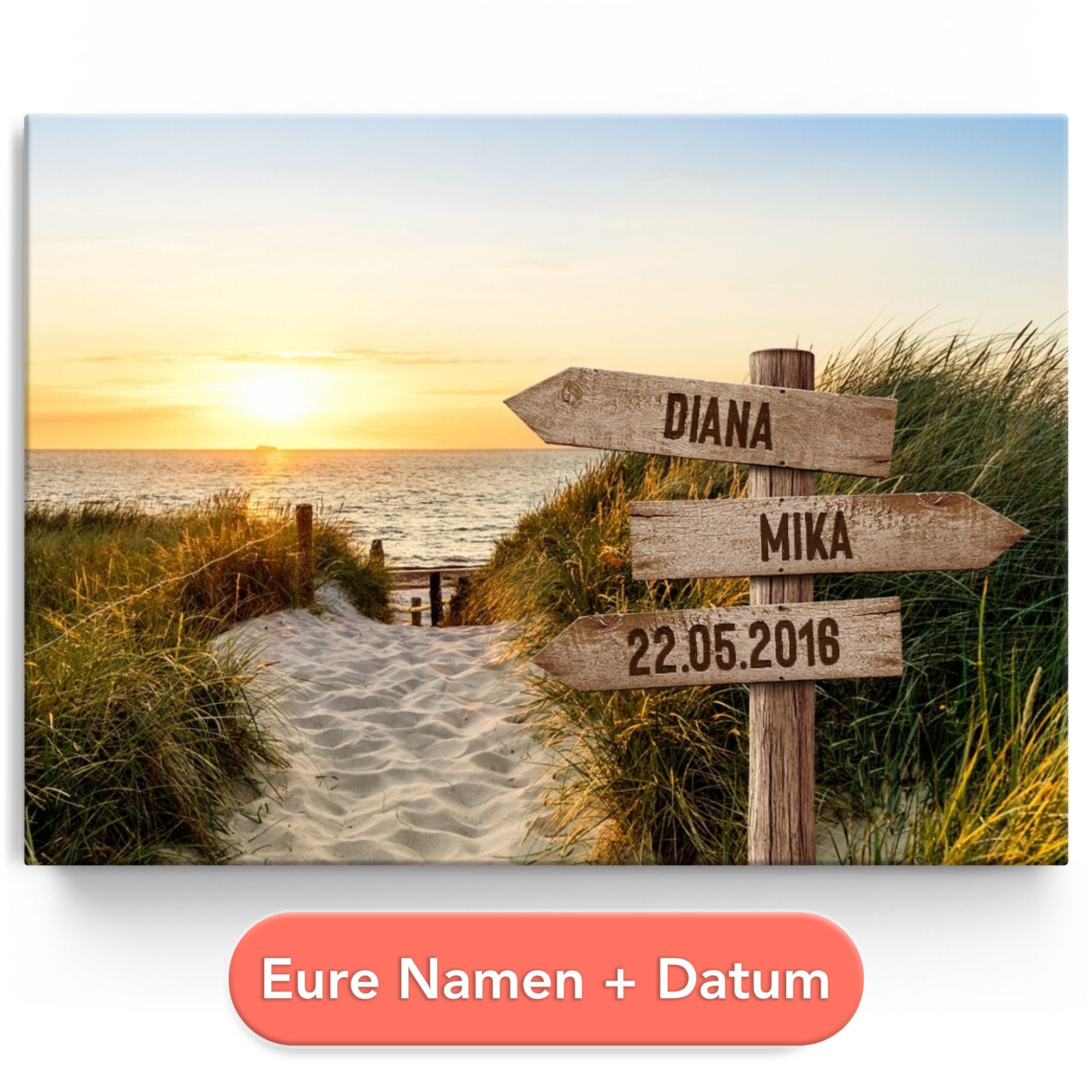 Personalisiertes Leinwandbild Wegweiser zum Glück