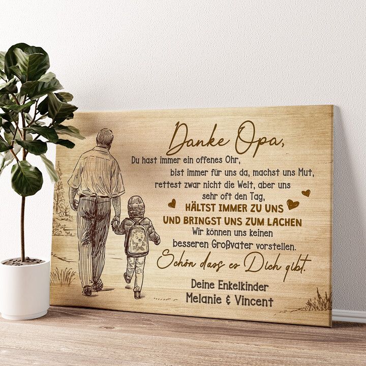 Leinwandbild personalisiert Danke Opa