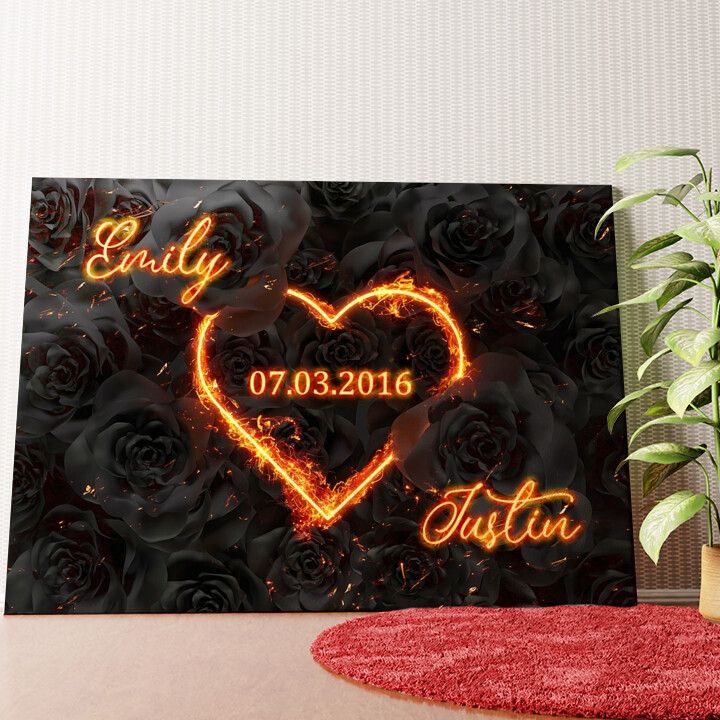 Flammenherz Wandbild personalisiert