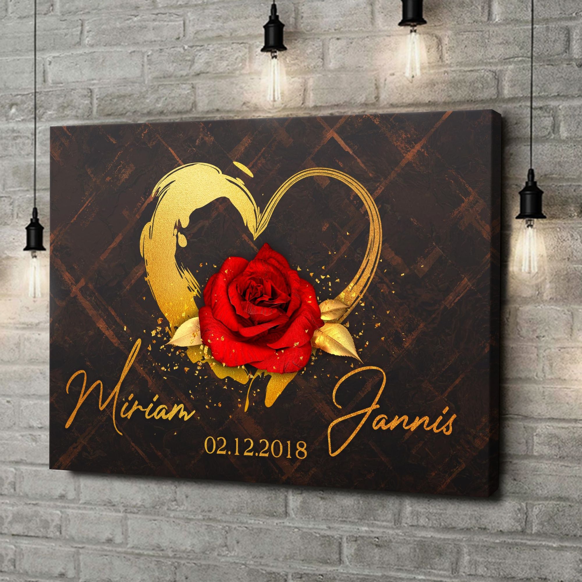 Liebesleinwand als Geschenk Goldenes Rosenherz