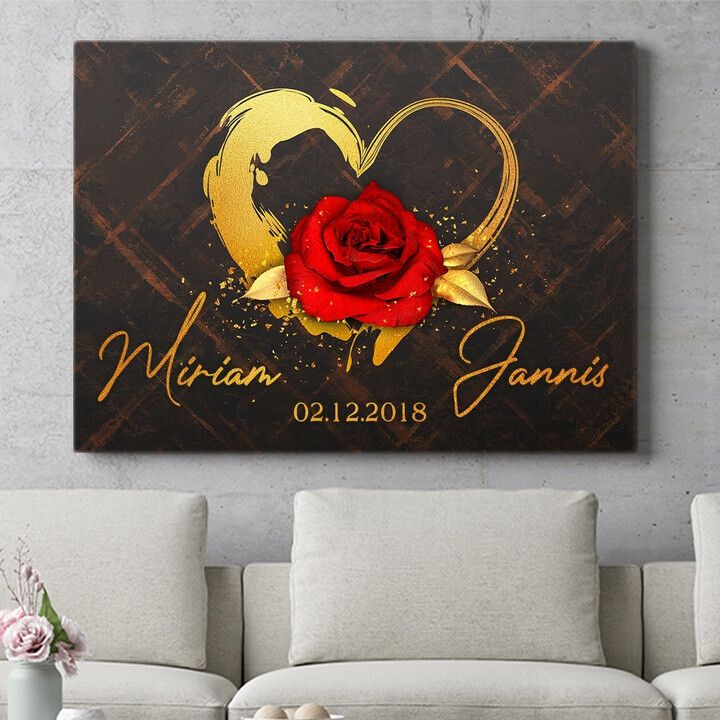 Personalisiertes Wandbild Goldenes Rosenherz