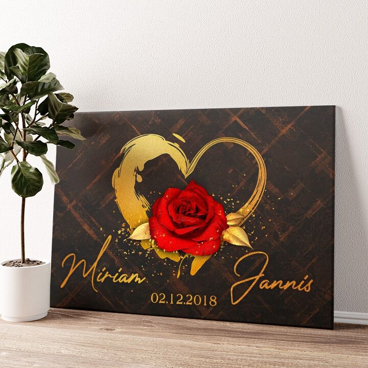 Leinwandbild personalisiert Goldenes Rosenherz