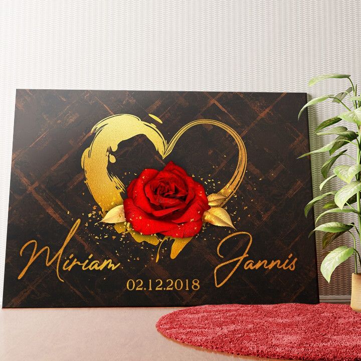 Goldenes Rosenherz Wandbild personalisiert
