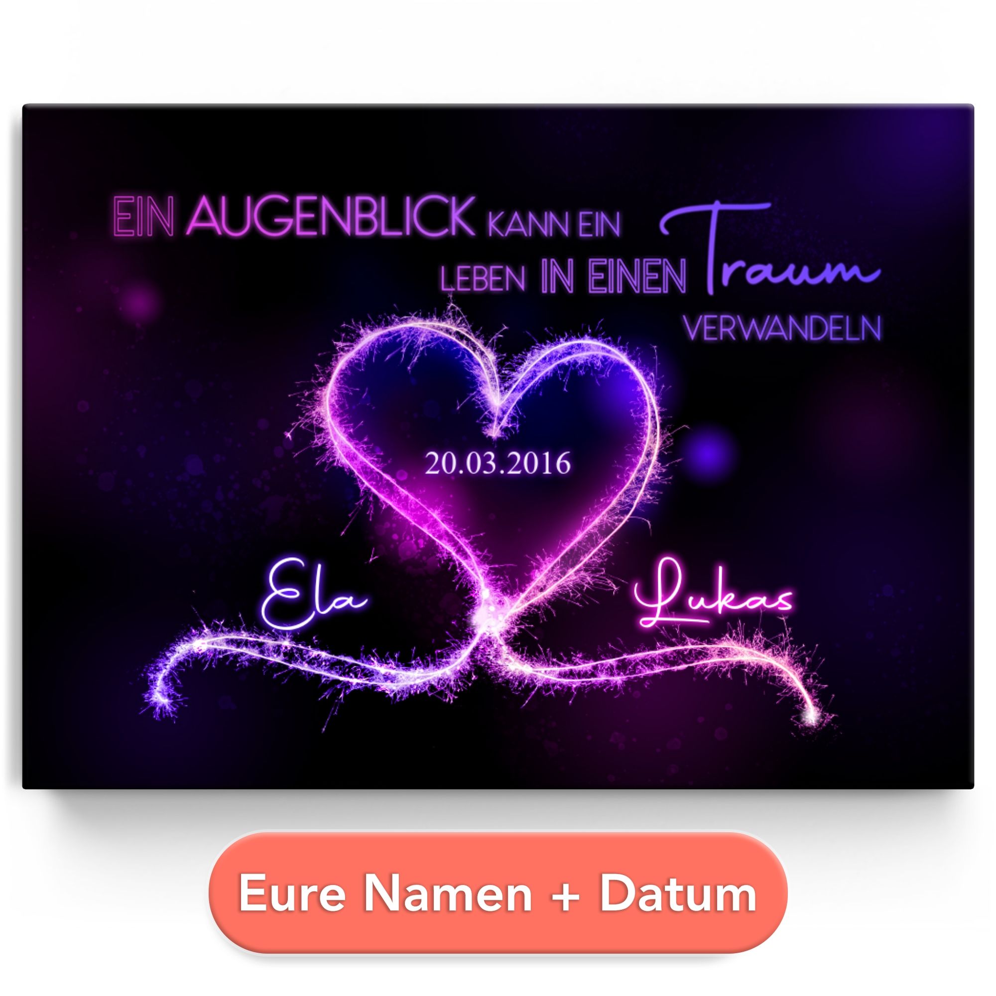 Personalisiertes Leinwandbild Knisternde Herzen