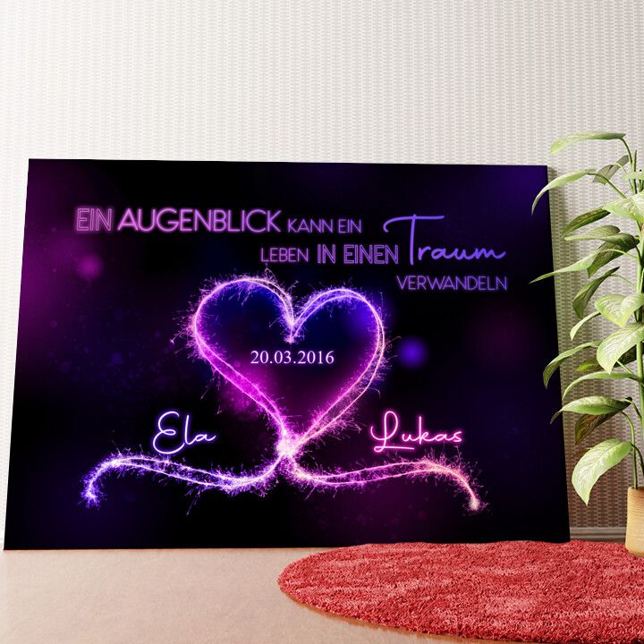 Knisternde Herzen Wandbild personalisiert