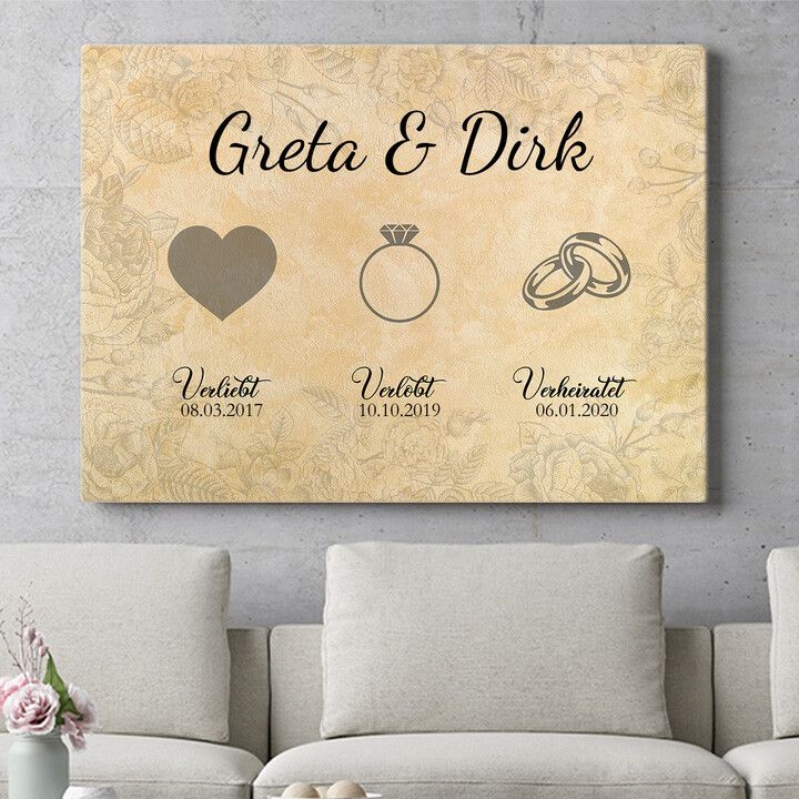 Personalisiertes Wandbild Verliebt Verlobt Verheiratet