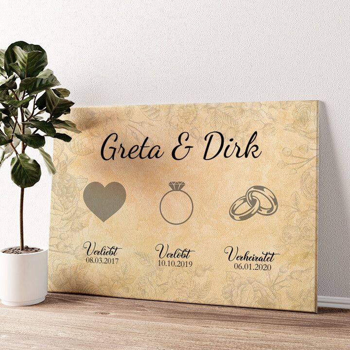 Leinwandbild personalisiert Verliebt Verlobt Verheiratet