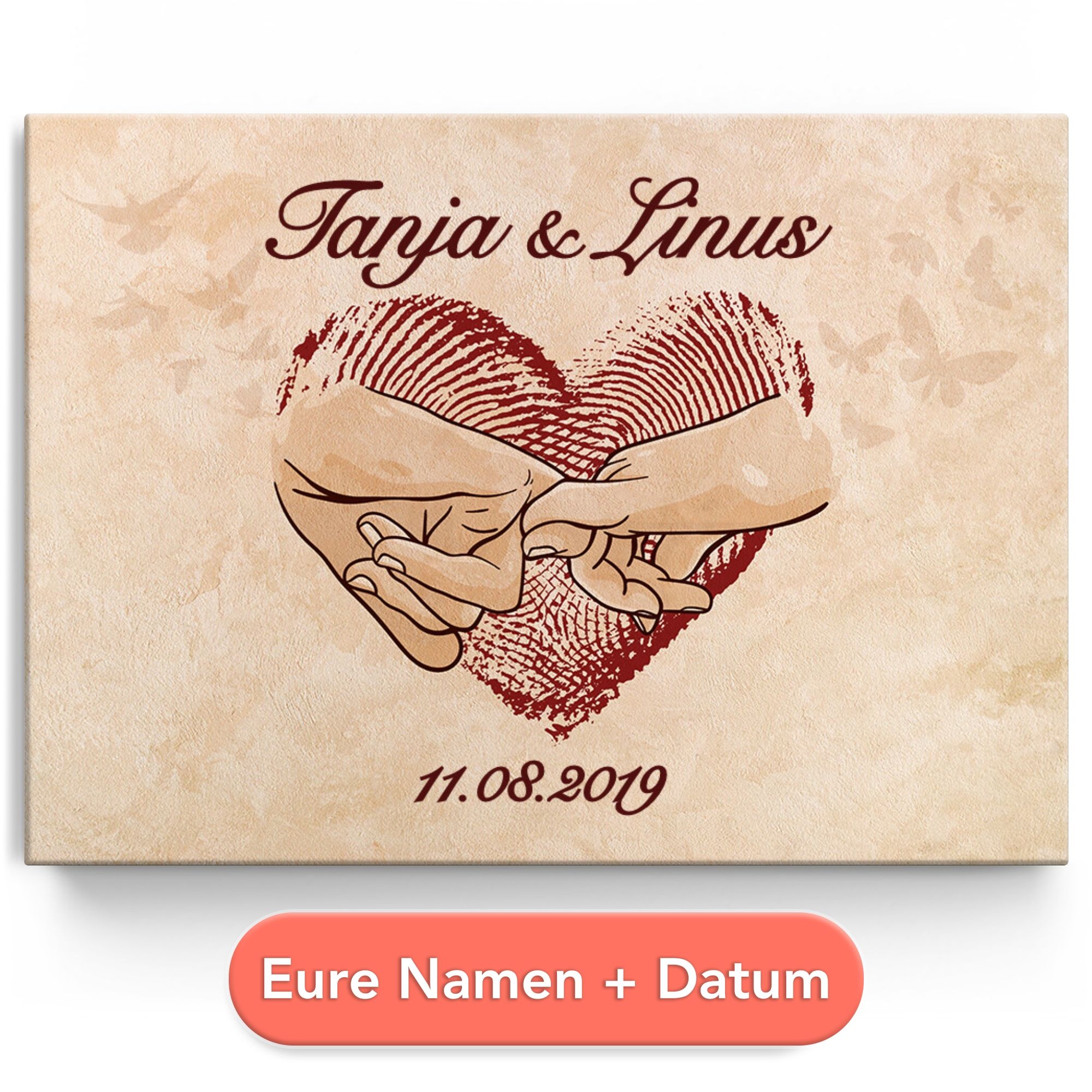 Personalisiertes Leinwandbild Vereinte Herzen