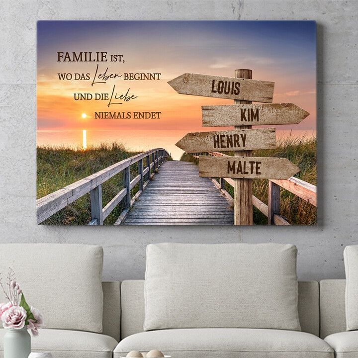 Personalisiertes Wandbild Wegweiser zur Strandfreude