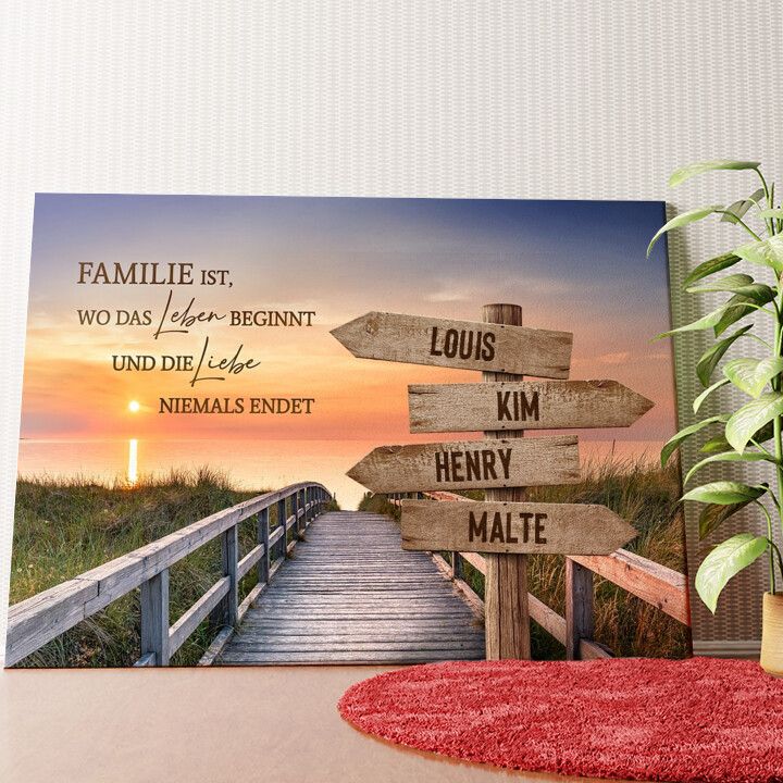 Wegweiser zur Strandfreude Wandbild personalisiert