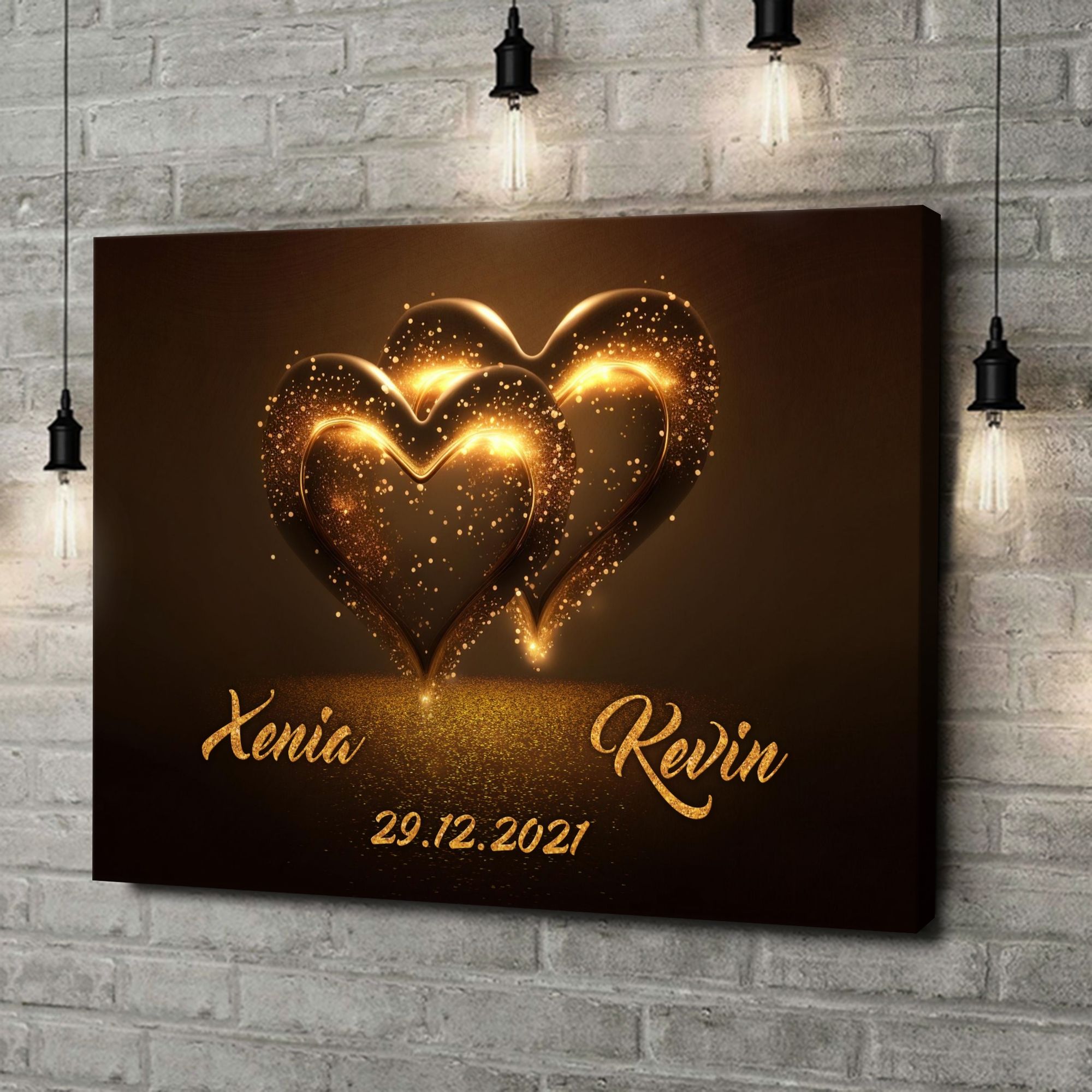 Liebesleinwand als Geschenk Glitzernde Herzen