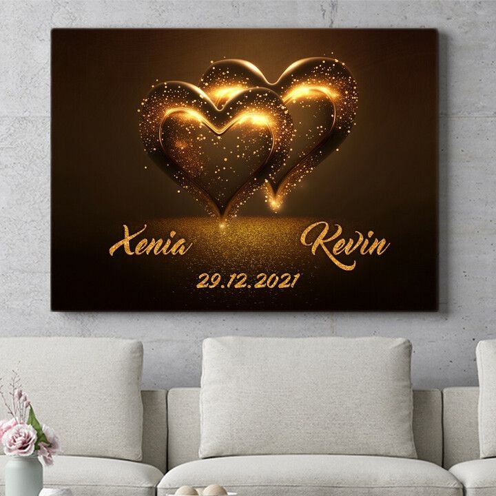 Personalisiertes Wandbild Glitzernde Herzen