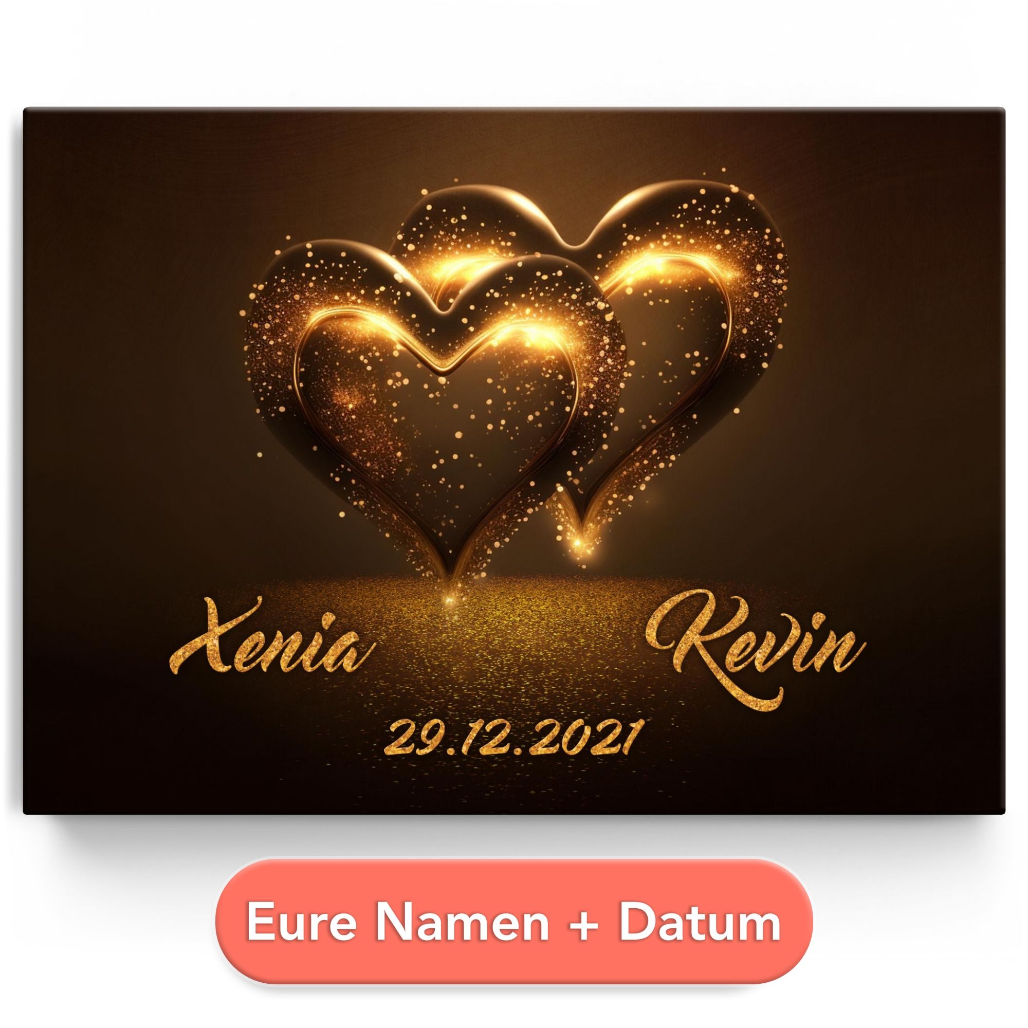 Personalisiertes Leinwandbild Glitzernde Herzen