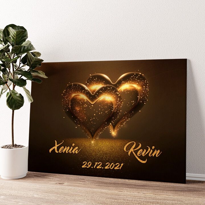 Leinwandbild personalisiert Glitzernde Herzen