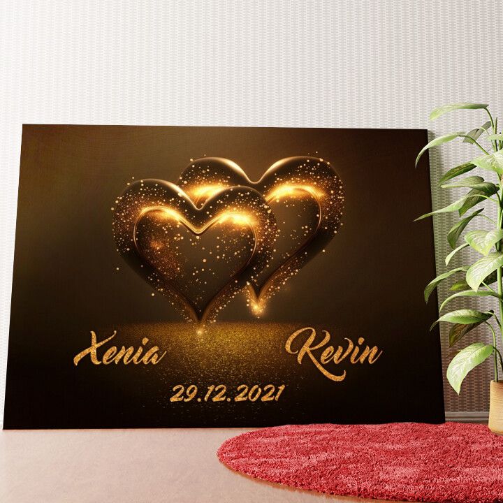 Glitzernde Herzen Wandbild personalisiert