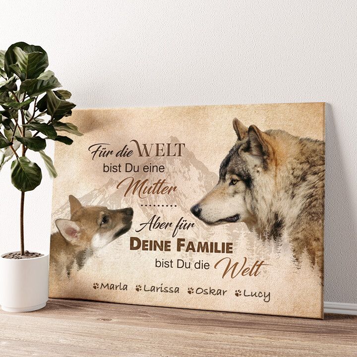 Leinwandbild personalisiert Wolfsmutter