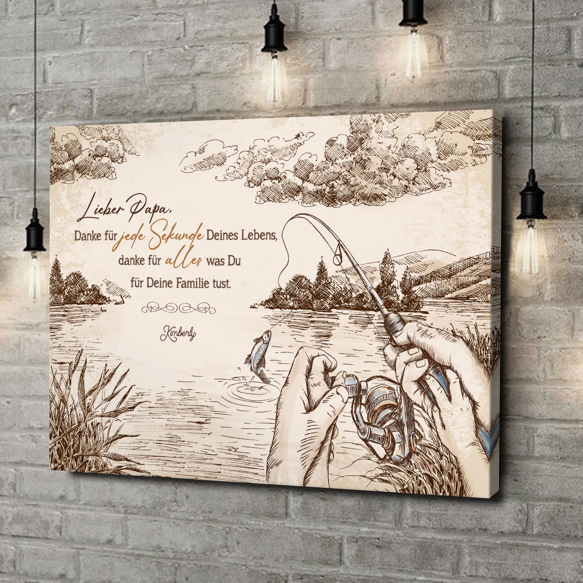 Liebesleinwand als Geschenk Angeln mit Papa