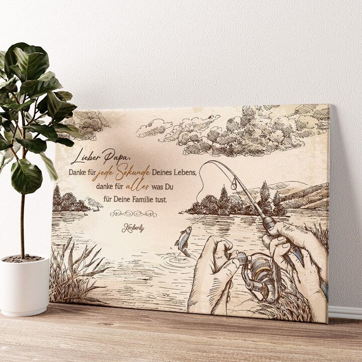 Leinwandbild personalisiert Angeln mit Papa