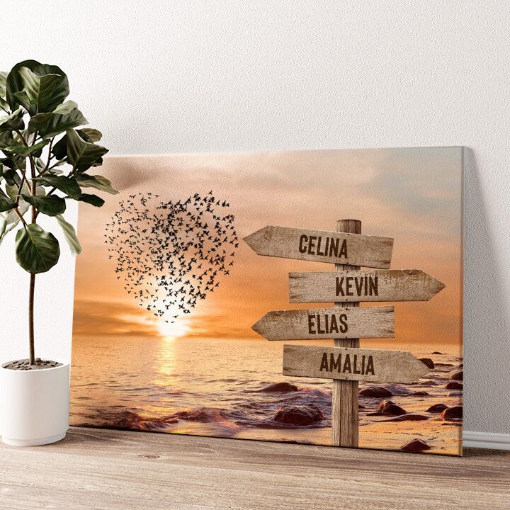 Leinwandbild personalisiert Herz am Meerweg