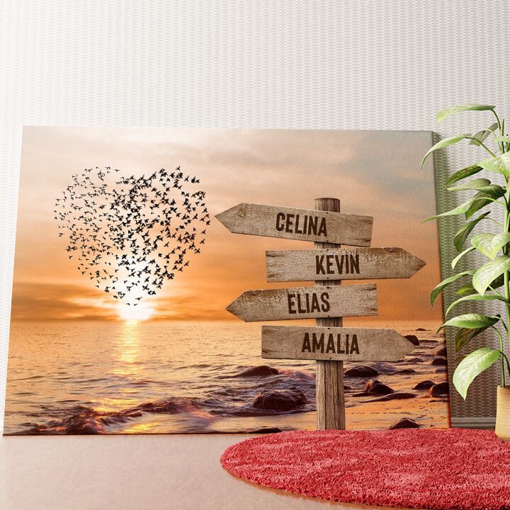 Herz am Meerweg Wandbild personalisiert