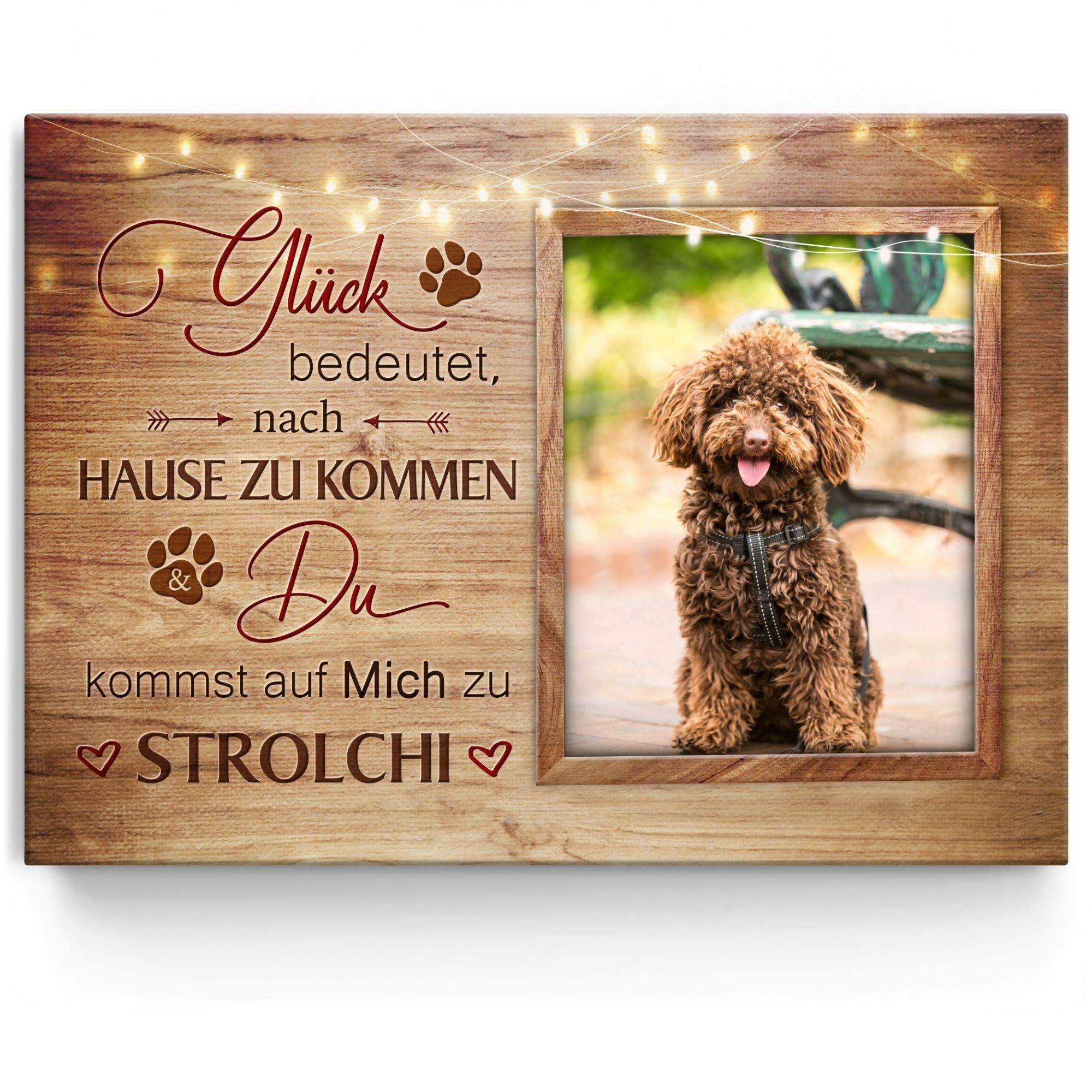 Personalisiertes Leinwandbild Glück auf vier Beinen