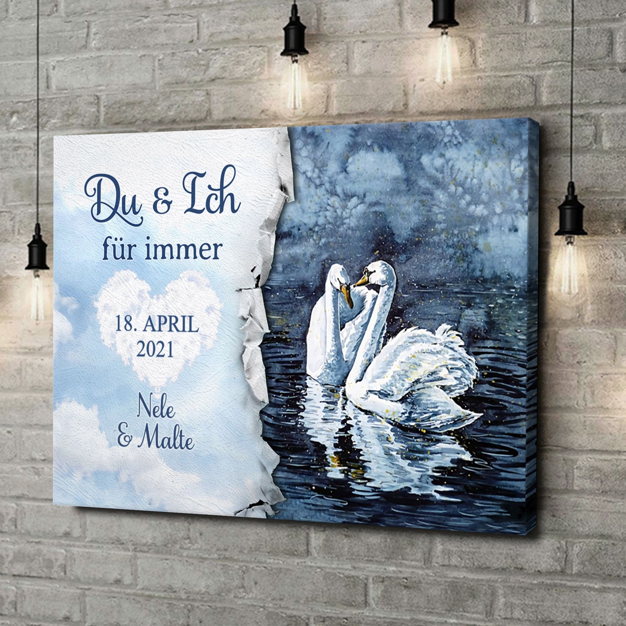 Liebesleinwand als Geschenk Schwanenpaar
